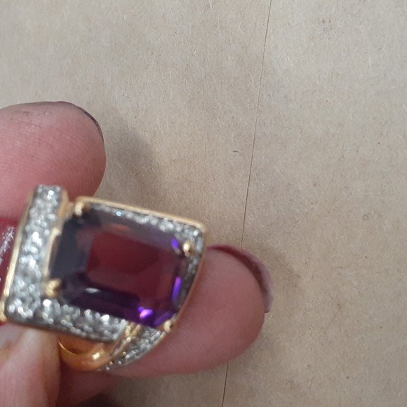 ❤ Pretty Gold tone CHUNKY Amethyst Fashion jewelry Statement Ring ART Deco ? - Picture 7 of 8
